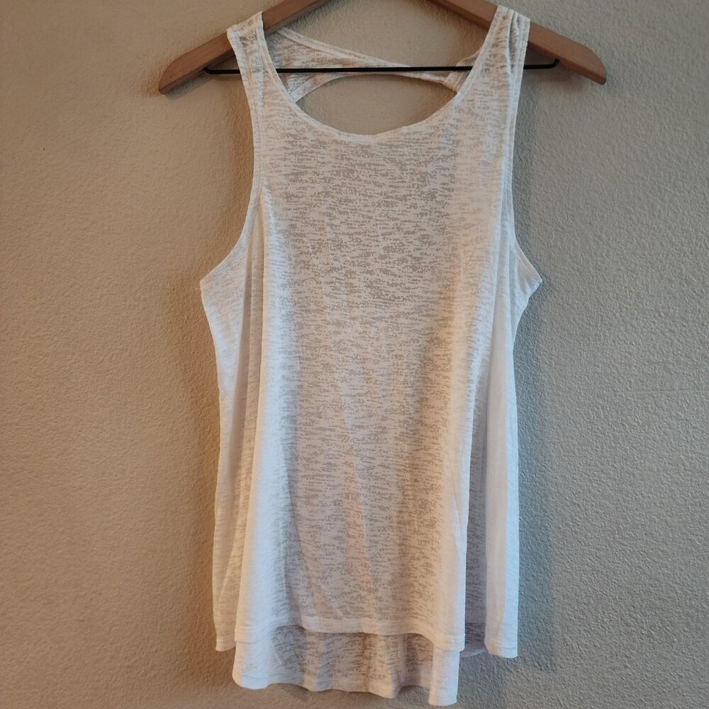 Lululemon Open Back Tank Top Womens Small White Sheer Burnout Racerback Yoga Gym